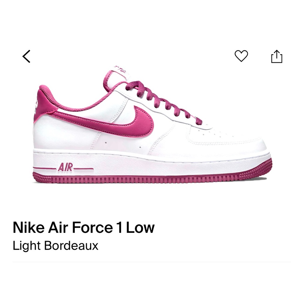 Nike Air Force 1 Low 07 White Light Bordeaux , Sz 9 Men, 10.5 women’s.